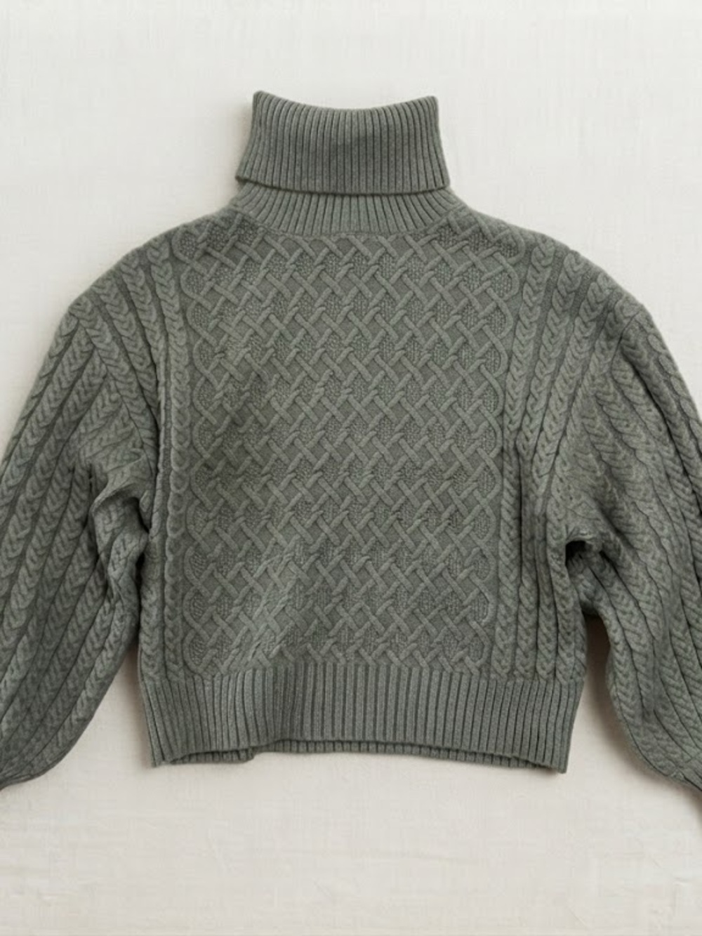 Cable Knit Turtleneck Sweater in Sage Green